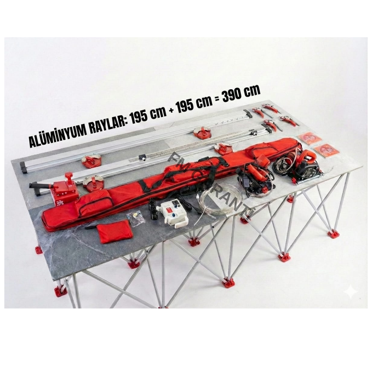 Shijing Tools Taşınabilir Büyük Plaka Kesme Makinası 9510-3200 Raylı Sulu Kesim ( ÇİFT KAFALI + MANUEL KESİM APARATI )