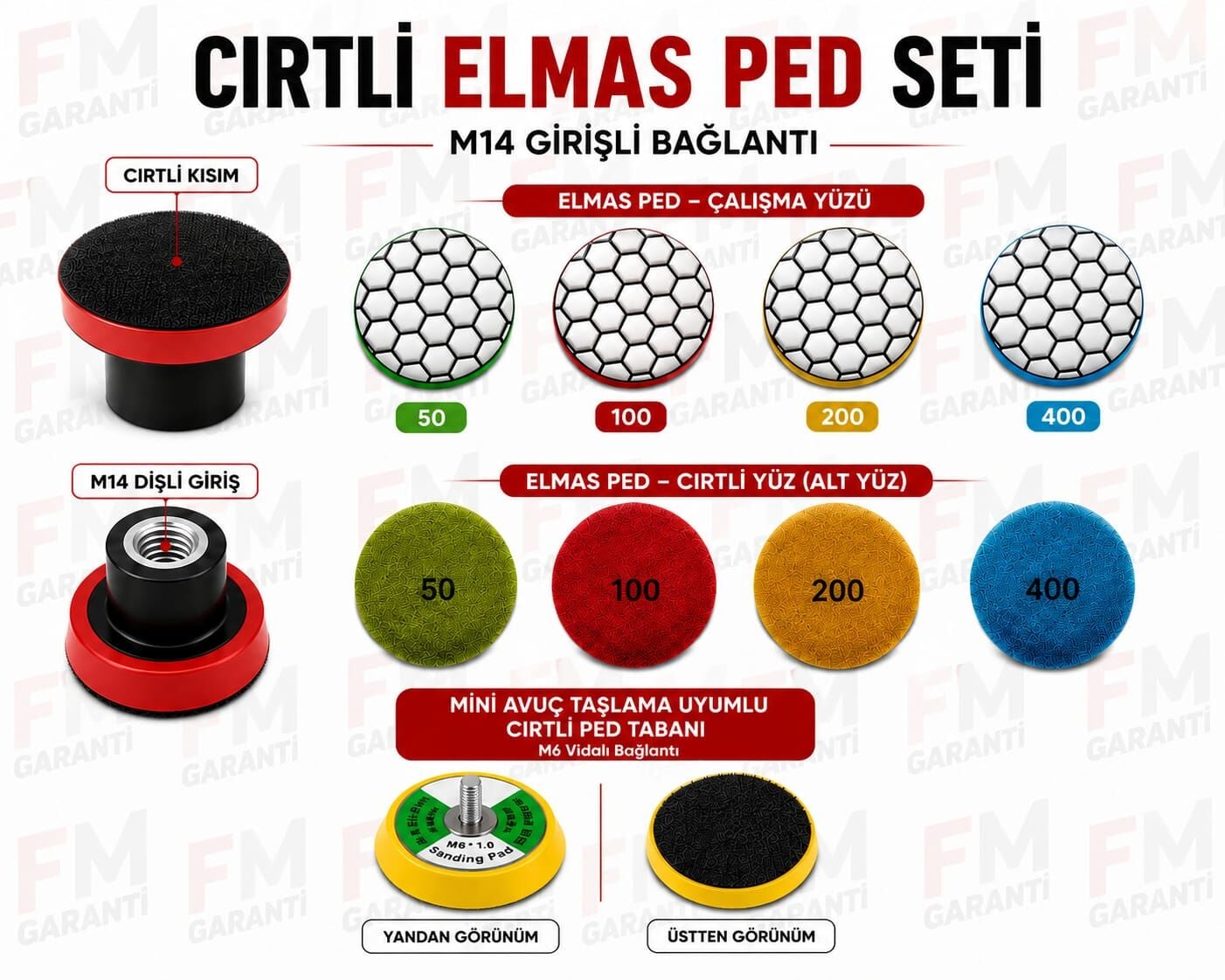 MİNİ ELMAS ZIMPARA PED SETİ 50 MM